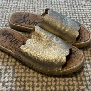 Sam Edelman Metallic Gold Espadrille Slides